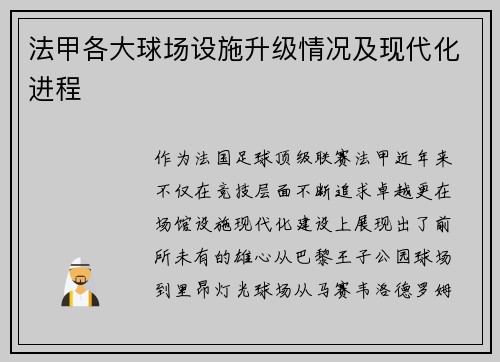 法甲各大球场设施升级情况及现代化进程
